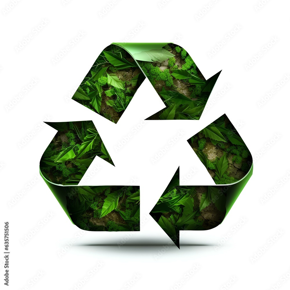 Recycling sign with three arrows, recyclable environmental material, creation, application, disposal. Recycling sign with three arrows, recyclable environmental material, creation, application, disposal.