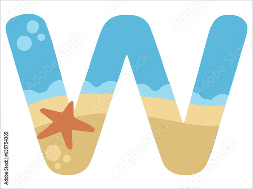 Beach Bubble Alphabet Letter W Illustration

