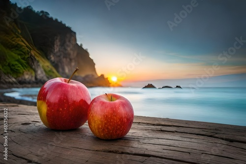 apples on the beach Created with generative AI