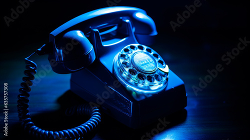  Blue Vintage Phone isolated on black background