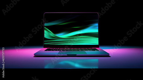 Laptop on dark background with colorful glow
