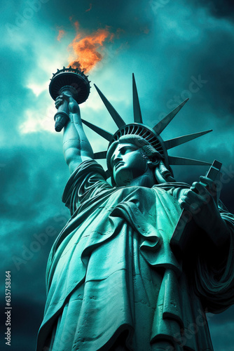 Statue of liberty against dark blue sky
