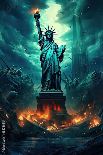 Statue of liberty on doom sky background