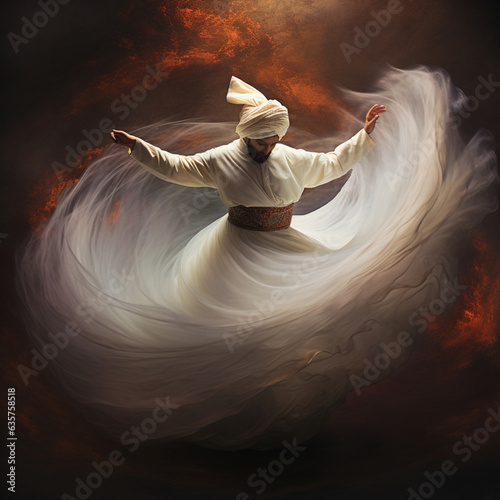 Man dancing the Whirling Dervish. Generative AI.