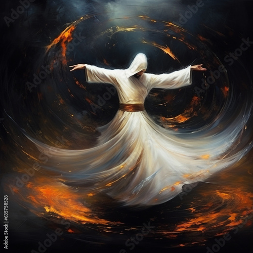 Man dancing the Whirling Dervish. Generative AI.