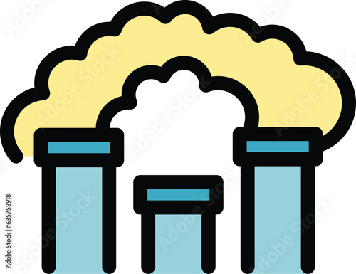 Smoking factory icon outline vector. Wind flow. Air clean color flat