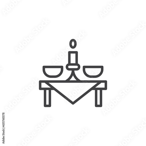 Festive dinner table line icon