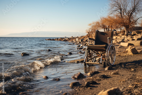 Empty wheelchair on the beach.