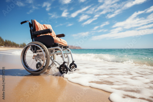 Empty wheelchair on the beach.