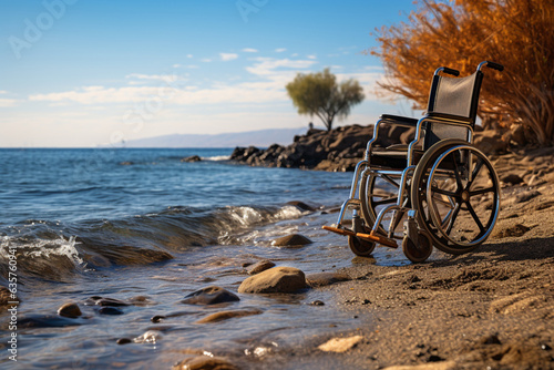 Empty wheelchair on the beach.