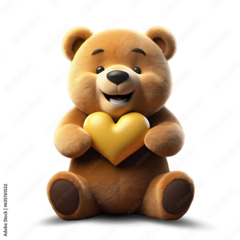 teddy bear with heart isolated on transparent background created with Generative AI technology