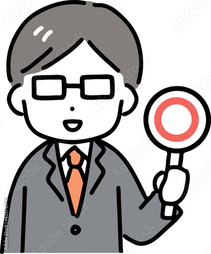 笑顔で丸のサインを出す眼鏡のビジネスマン(上半身・正面)