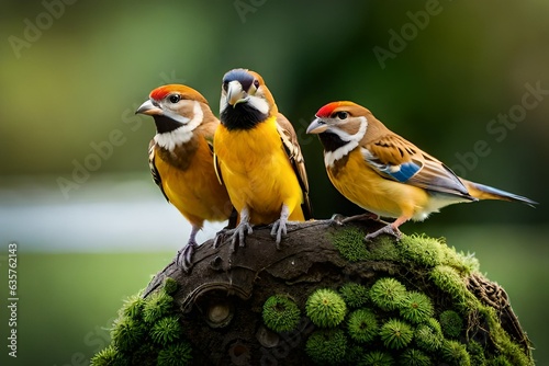Papier peint robin on a branch , yellow parrots on the branch