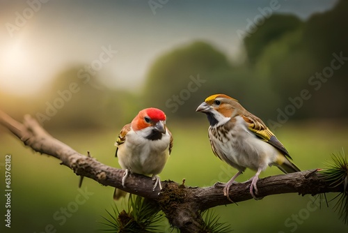 robin on branch  , birds on the tree , sparrow and parrots