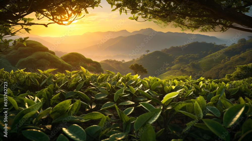 tea field in the morning tea field in the morning