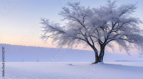 Nature's artistry: Snow-draped tree in a peaceful setting.