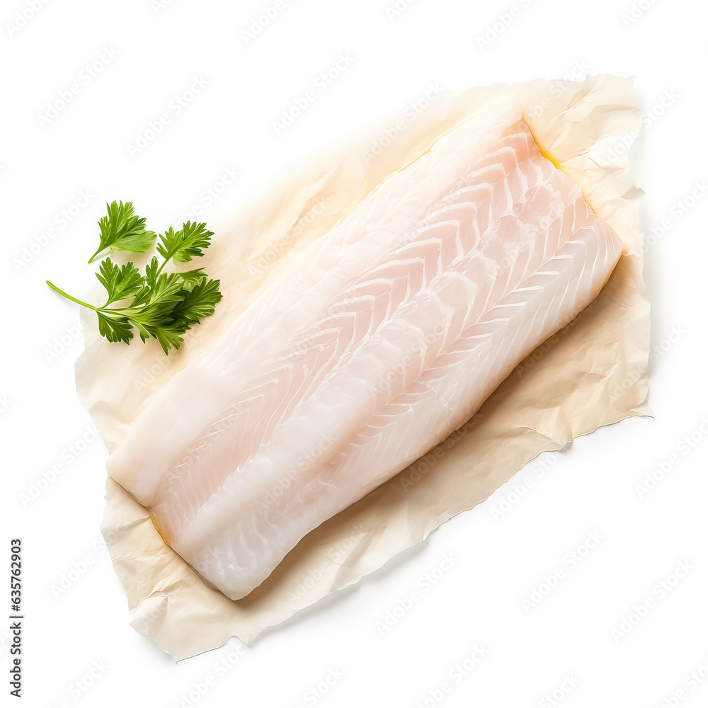 Cod filet isolated on white background top view Cod filet isolated on white background top view