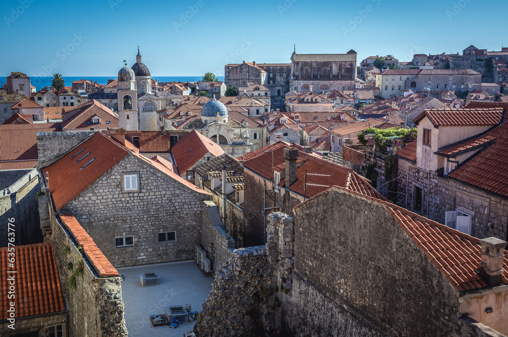 Aerial view from walls in Old Town of Dubrovnik city, Croatia