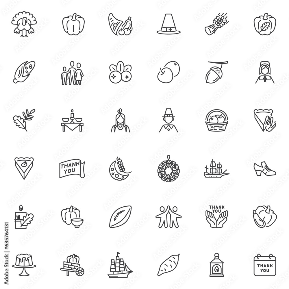 Thanksgiving Day line icons set Thanksgiving Day line icons set