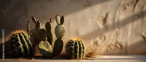 Cactus, succulent plant against an empty concrete wall with copy space. Interior, exterior mockup. minimal style. Vacation concept. Overlay shadow effect. Generative ai.