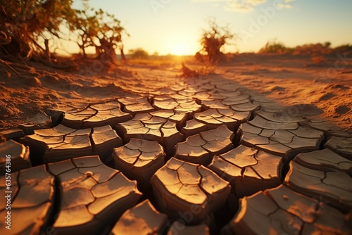 Land in distress Deserts cracked soil crust signifies climate changes stark reality Generative AI