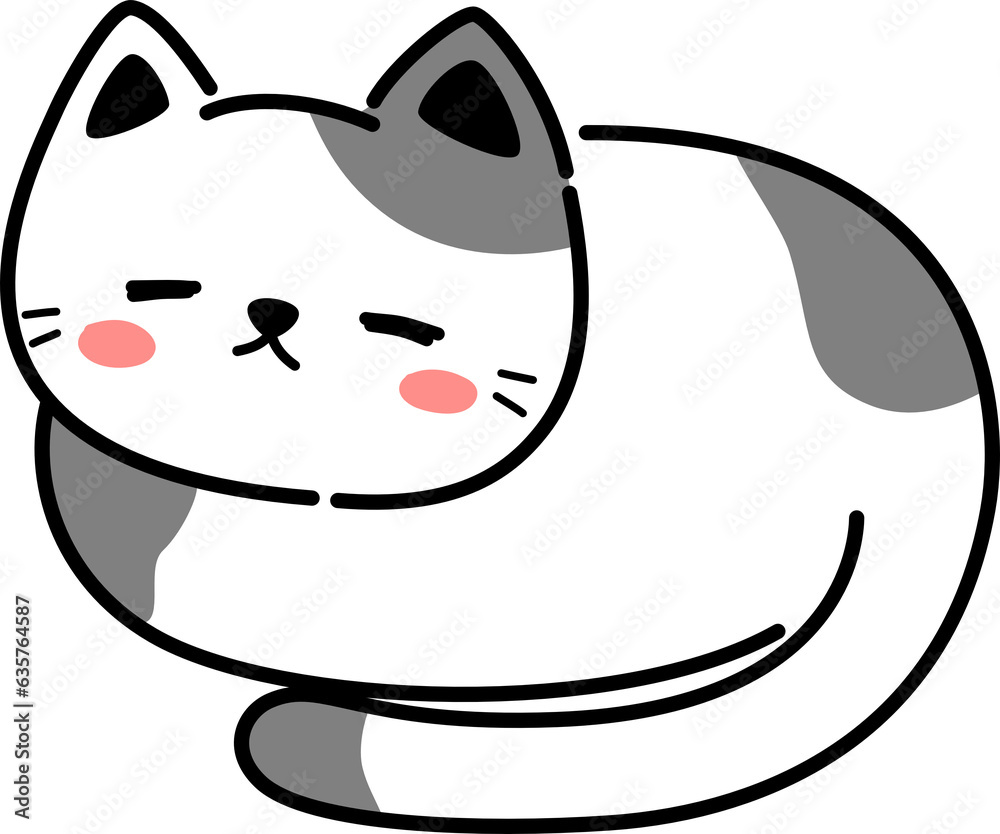 Obraz premium sleeping black spotted cat flat design cartoon doodle element