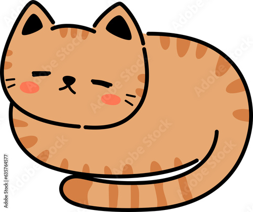 sleeping orange tabby cat flat design cartoon doodle element