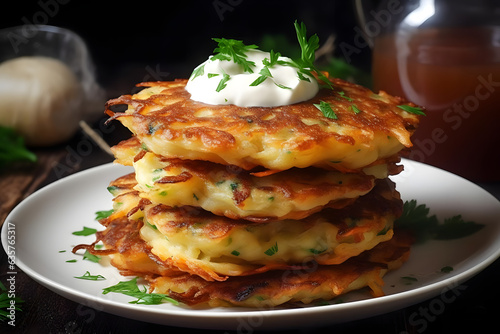 potato pancake with parsley and crème fraîche