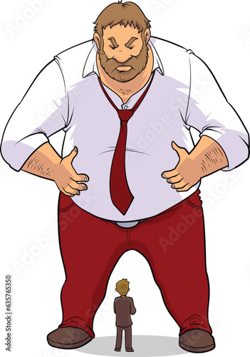 illustrations of big giant boss looking down with smirk on his face