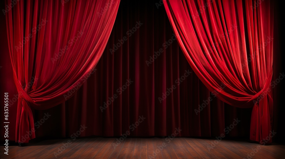 Fototapeta premium red closed curtain in theatre, generative AI