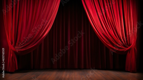 red closed curtain in theatre, generative AI