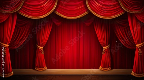red closed curtain in theatre, generative AI