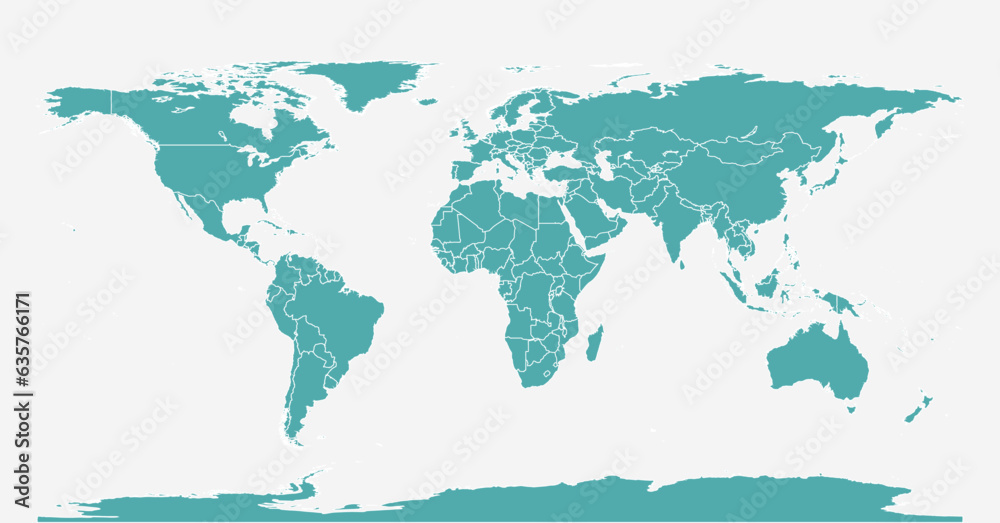 Blue World Map. Simple World Map With Countries Boundaries'. Simple 