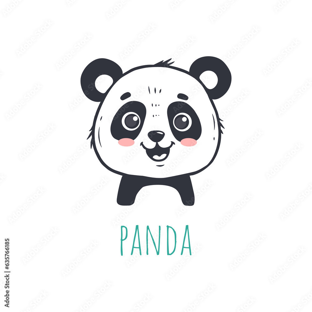 funny panda in cartoon style. Flat animal. Doodle illustration of panda head for cards, magazins, banners. funny panda in cartoon style. Flat animal. Doodle illustration of panda head for cards, magazins, banners.