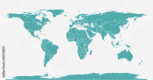 blue world map. simple world map with countries boundaries'. simple blue world map illustration.