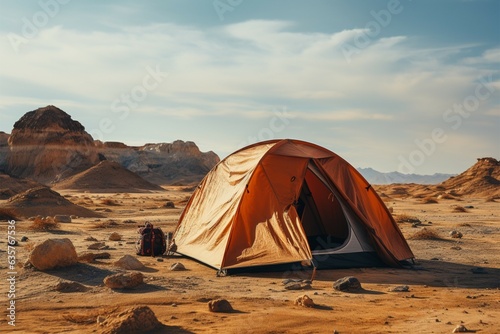 Sandy solitude Camping alone in barren desert  far from civilizations bustle Generative AI