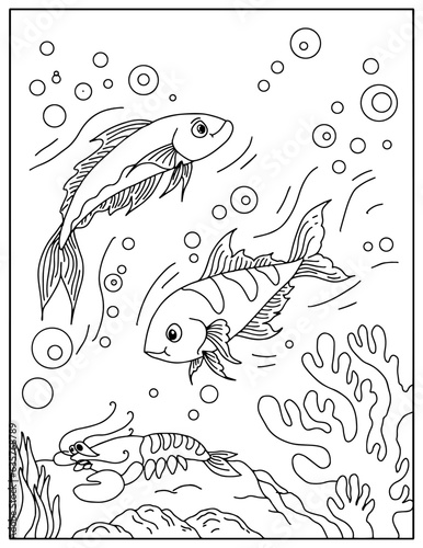 design aqua fish outline coloring page for kid