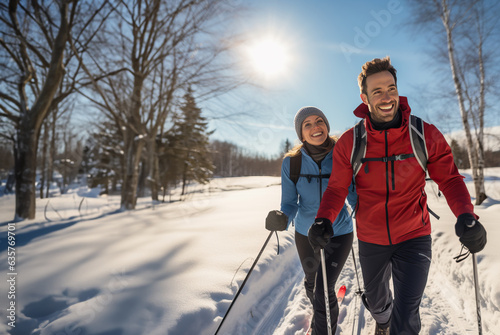 Wallpaper Mural Sporty couple cross country skiing on a sunny winters day. Active lifestyle and fitness during the winter months. Shallow field of view Torontodigital.ca