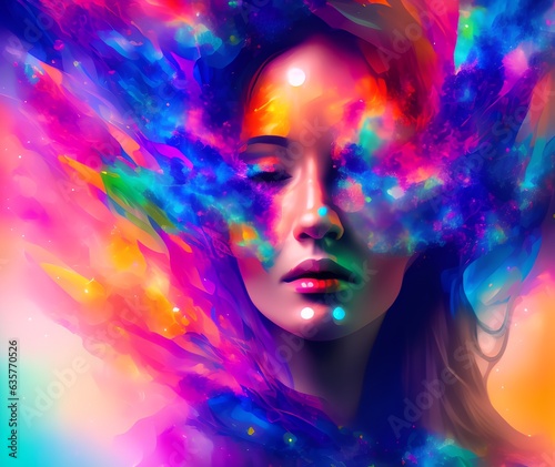 Woman with Paint Splash, Generative AI Illustration © pandawild