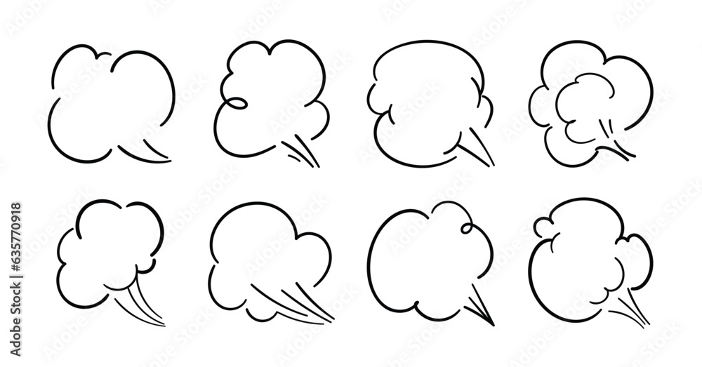 Set of cute smoke doodle element vector. Hand drawn doodle style collection of different cloud, smoke, farting. Illustration design for print, cartoon, card, decoration, sticker, icon, comic. - obrazy, fototapety, plakaty 