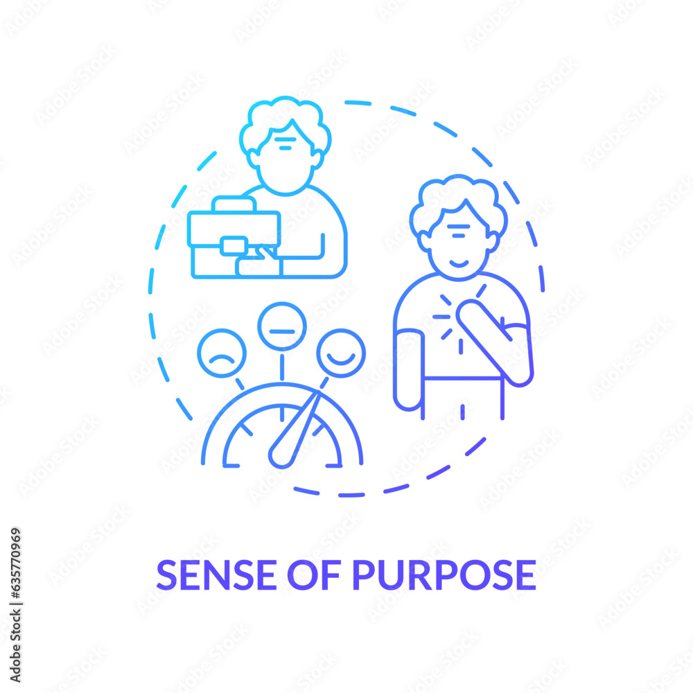 2D gradient sense of purpose thin line icon concept, isolated vector, blue illustration representing unretirement. 2D gradient sense of purpose thin line icon concept, isolated vector, blue illustration representing unretirement.