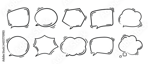 Set of speech bubble doodle element vector. Hand drawn doodle style collection of different speech bubble symbol. Illustration design for print, cartoon, card, decoration, sticker, icon.