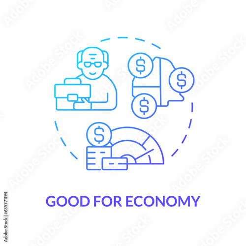 2D gradient good for economy thin line icon concept, isolated vector, blue illustration representing unretirement. photo