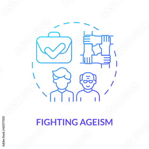 Wallpaper Mural 2D gradient fighting ageism thin line icon concept, isolated vector, blue illustration representing unretirement. Torontodigital.ca
