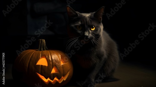 black cat with pumpkin