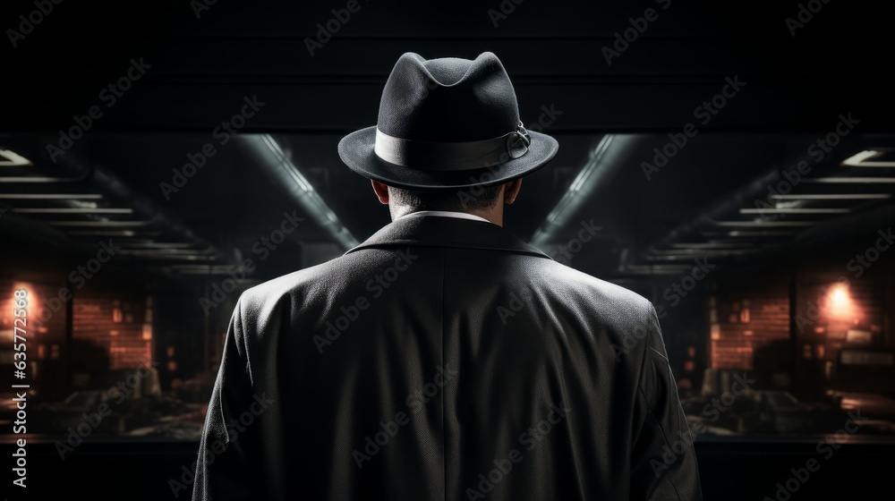 Detective on black uniform. Criminal investigator profession. Generative AI technology.