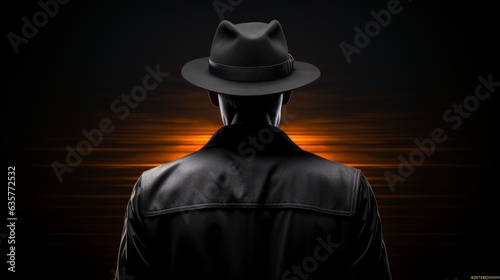 Back view of detective. Criminal investigator profession. Generative AI technology.