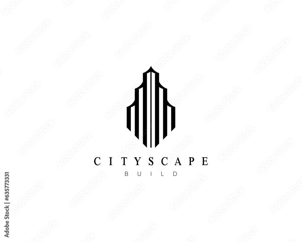 Abstract building logo design concept. Design for real estate, architecture, construction, cityscape and skyscraper.