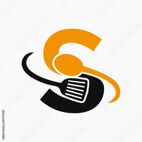 Letter S Restaurant Logo Combined with Spatula and Spoon Icon