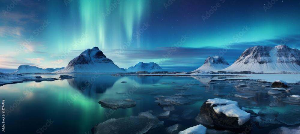 Arctic aurora background. Generative AI technology.